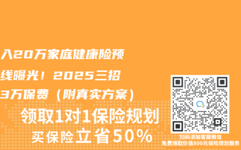 年收入20万家庭健康险预算红线曝光！2025三招省下3万保费（附真实方案）