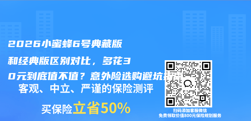 2026小蜜蜂6号典藏版和经典版区别对比,多花30元到底值不值?意外险选购避坑指南插图 2026小蜜蜂6号典藏版和经典版区别对比,多花30元到底值不值?意外险选购避坑指南插图